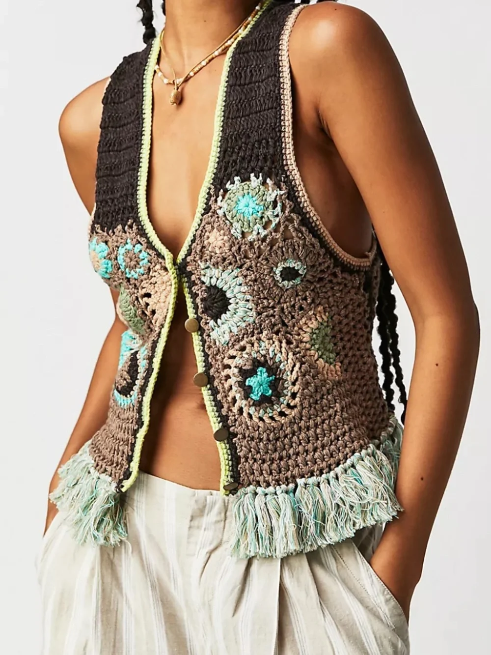 Free People Desert Rose Crochet Vest Sz X-Small